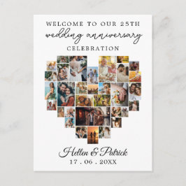 モダンな結婚記念日ハート写真コラージュ ポストカード