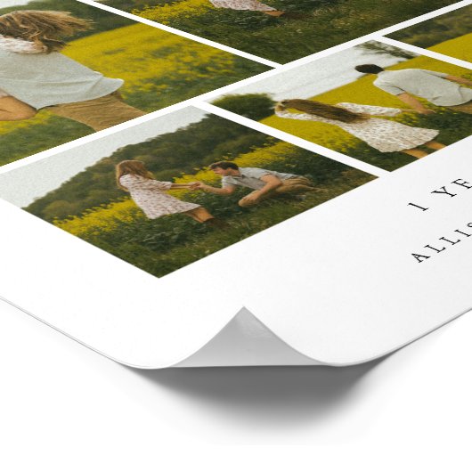 モダンな結婚1周年記念写真コラージュ カップル オーダーメイド ポスター (角)