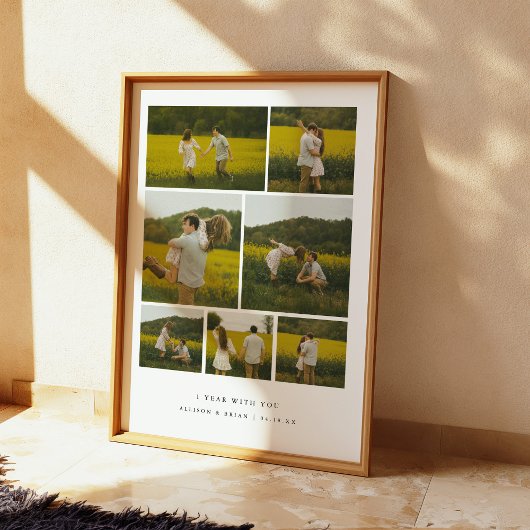 モダンな結婚1周年記念写真コラージュ カップル オーダーメイド ポスター