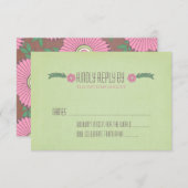 モダンな緑とピンクの花柄の結婚式の出欠確認カード 出欠カード (正面/裏面)