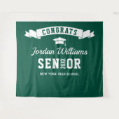 モダンな緑と白の卒業写真用背景 タペストリー (正面(横))