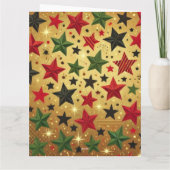 モダンな緑と金のパターンが家族の写真とクワンザを祝う カード (裏面)