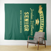 モダンな緑と金の卒業写真用背景 タペストリー (インサイチュ(横))