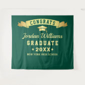 モダンな緑と金の卒業写真用背景 タペストリー (正面(横))