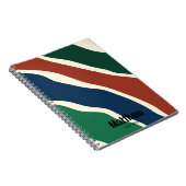 モダンな緑と青の赤のストライプのモノグラムスクリプト ノートブック (右側)