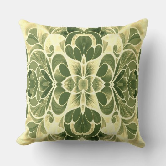 モダンな緑と黄色の全面柄生地 クッション (正面)