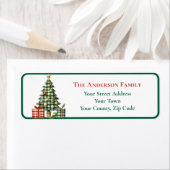 モダンな緑のギンガム柄のクリスマスツリーオーナメント 名前 ラベル (インサイチュ)