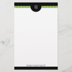 モダンな緑のストライプで及び黒いモノグラムの文房具 便箋