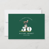 モダンな緑のスポーツゴルファーの50歳の誕生日 出欠カード (裏面)