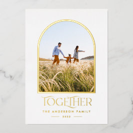 モダンな緑のミニマルなアーチの写真を一緒に 箔シーズンカード