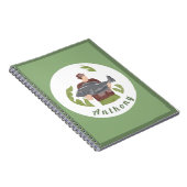 モダンな緑の漁師イラスト　釣り 名入れ ノートブック (右側)