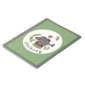 モダンな緑の漁師イラスト　釣り 名入れ ノートブック (左側)