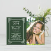 モダンな緑の白い写真の卒業パーティーの招待 招待状 (スタンド正面)