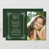 モダンな緑の白い写真の卒業パーティーの招待 招待状 (正面/裏面)