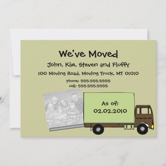 モダンな緑の移動発表の写真カード 案内状 (正面)