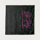 モダンな緑の葉にピンクの女の子のネオン Let's party タペストリー (正面(横))