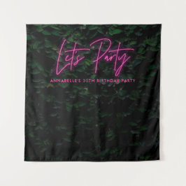 モダンな緑の葉にピンクの女の子のネオン Let's party タペストリー