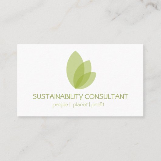 モダンな緑の葉のロゴの持続性のコンサルタント 名刺 (正面)