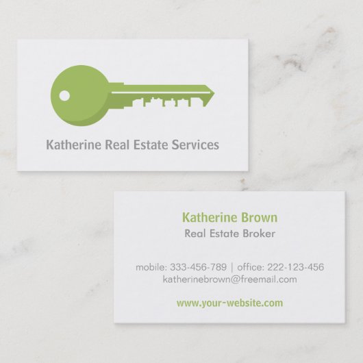 モダンな緑の鍵は不動産の不動産仲介業者を収容します 名刺 (正面/裏面)