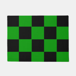 モダンな緑の黒い正方形パターンカスタム ドアマット