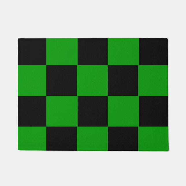 モダンな緑の黒い正方形パターンカスタム ドアマット (正面)