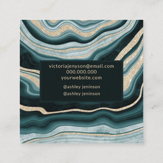 モダンな緑金ゴールドのグリッターの瑪瑙のシックな化粧の正方形 スクエア名刺 (裏面)