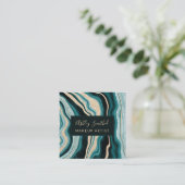 モダンな緑金ゴールドのグリッターの瑪瑙のシックな化粧の正方形 スクエア名刺 (スタンド正面)