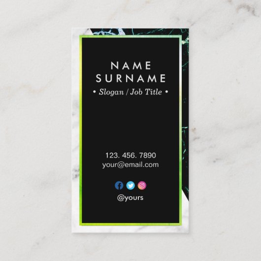 モダンな緑金ゴールドの大理石の縦の名刺 名刺 (裏面)