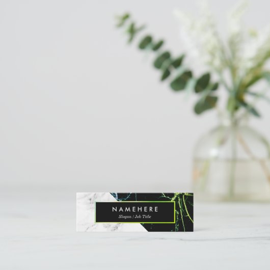 モダンな緑金ゴールドの白い大理石の小型名刺 スキニー名刺 (スタンド正面)