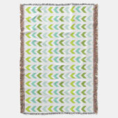 モダンな緑、ミント、水、白く幾何学的なパターン スローブランケット (正面縦)