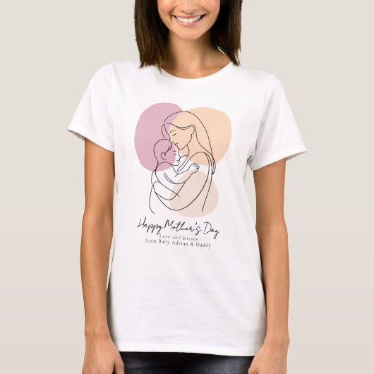 モダンな線画で描かれた母と子の母の日ギフト Tシャツ (正面)