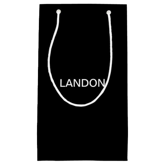 モダンな編集可能なテキスト | 黒と白 スモールペーパーバッグ (正面)