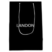 モダンな編集可能なテキスト | 黒と白 ミディアムペーパーバッグ (裏面)