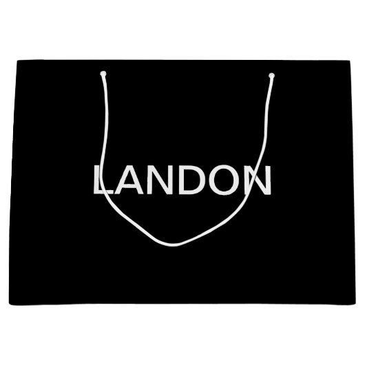 モダンな編集可能なテキスト | 黒と白 ラージペーパーバッグ (正面)