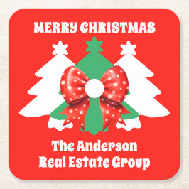 モダンな編集可能なビジネス クリスマス ホリデー スクエアペーパーコースター