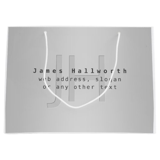 モダンな編集可能な名前とスローガン | グレーグラデーション ラージペーパーバッグ (正面)