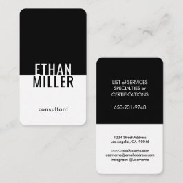 モダンな縦型のユニークなシンプルな黒と白のデザイン 名刺