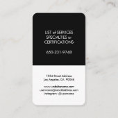 モダンな縦型のユニークなシンプルな黒と白のデザイン 名刺 (裏面)