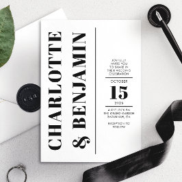 モダンな縦型の黒と白の結婚式 招待状