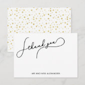 モダンな美しいスクリプトと擬似ゴールドドット ありがとう サンキューカード (正面/裏面)