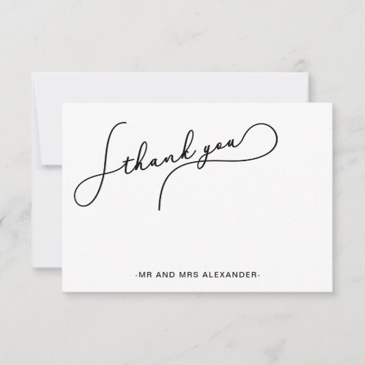 モダンな美しいスクリプト 黒と白のありがとう サンキューカード (正面)