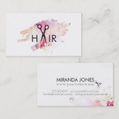 モダンな美容師のピンクの水彩画のペンキの（ばちゃばちゃ）跳ねる 名刺 (正面/裏面)