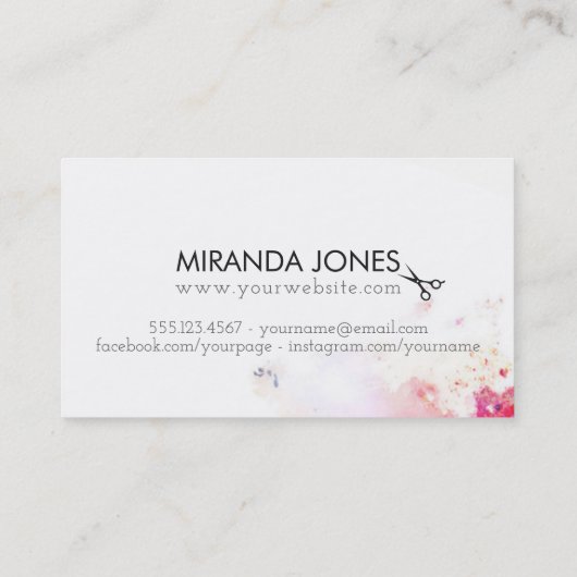 モダンな美容師のピンクの水彩画のペンキの(ばちゃばちゃ)跳ねる 名刺 (裏面)