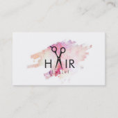 モダンな美容師のピンクの水彩画のペンキの(ばちゃばちゃ)跳ねる 名刺 (正面)