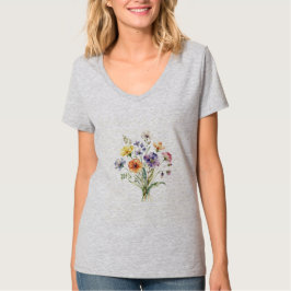 モダンな美意識の水彩植物学の花束ギフト Tシャツ