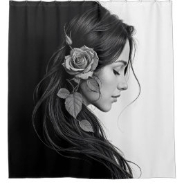 モダンな美術品の花のある少女 シャワーカーテン