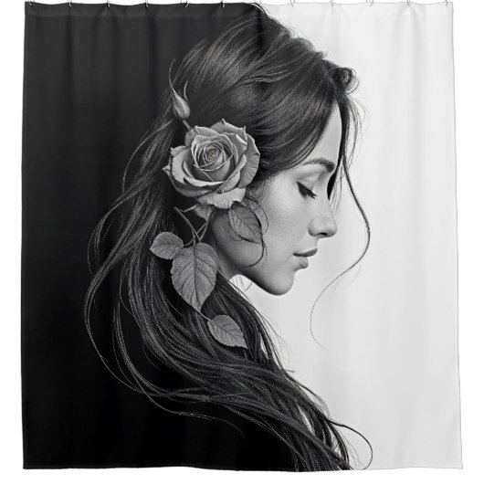 モダンな美術品の花のある少女 シャワーカーテン (正面)