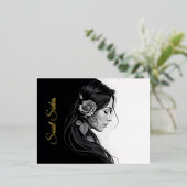 モダンな美術品の花のある少女 箔シーズンポストカード (立ち正面)