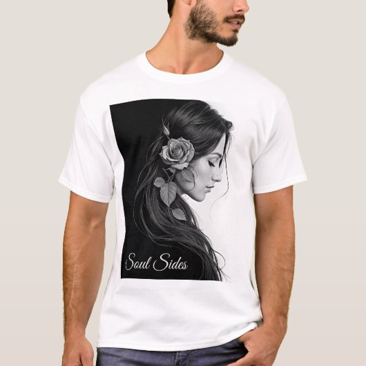 モダンな美術品の花のある少女 Tシャツ (正面)