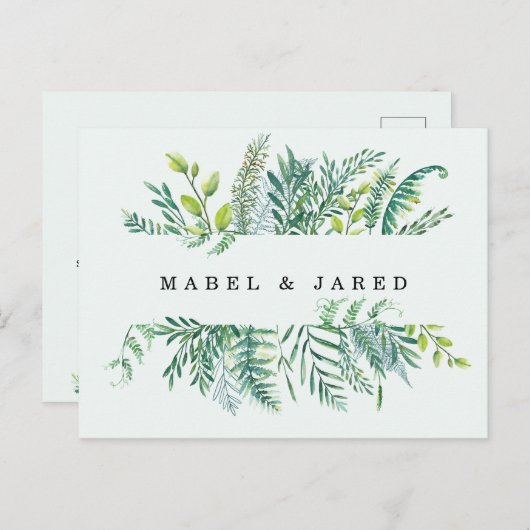 モダンな群葉の保存日付の郵便はがき 案内ポストカード (正面/裏面)